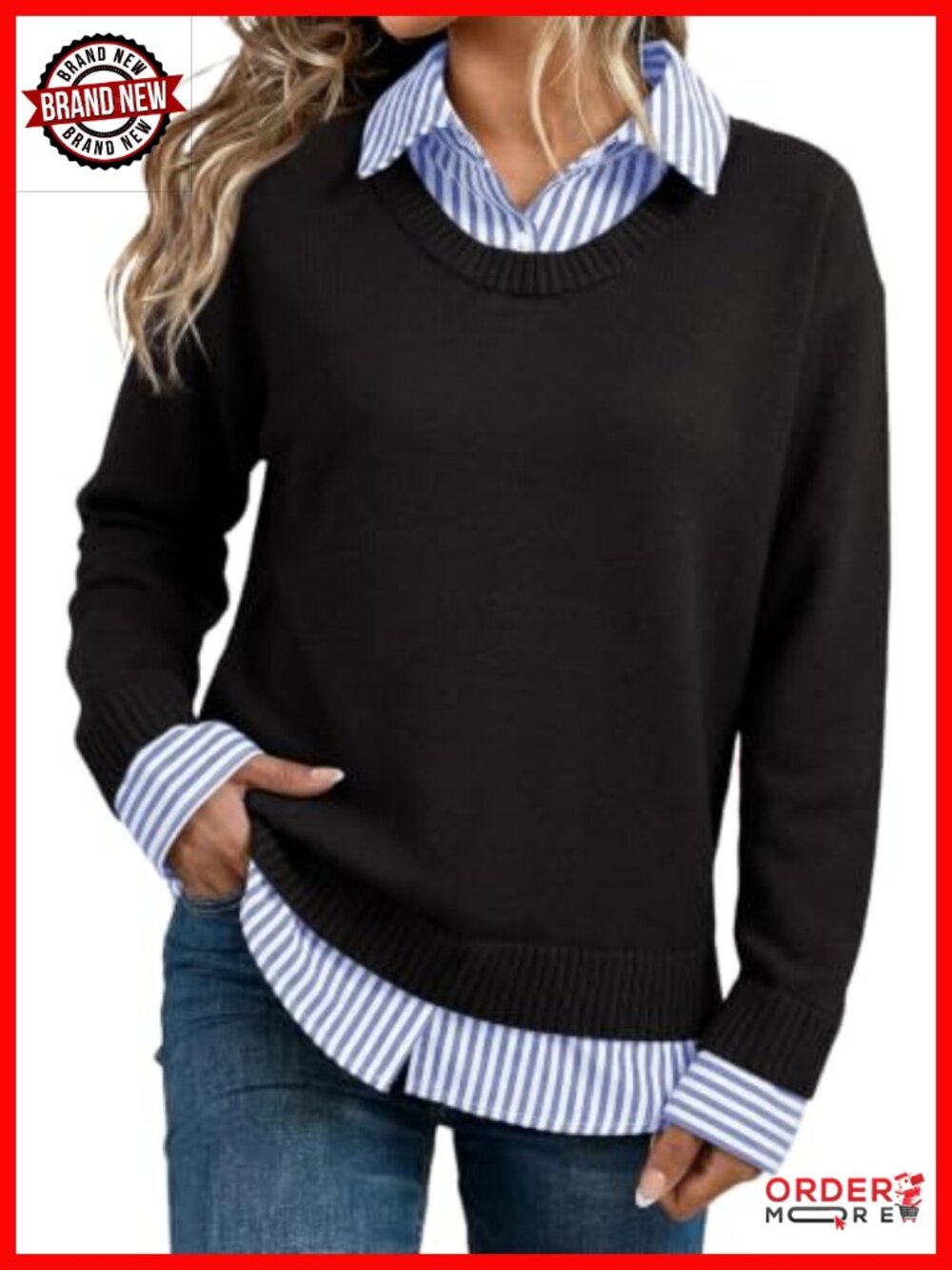 Dokotoo Long Sleeve Polo V Neck Knit Pullover Sweater